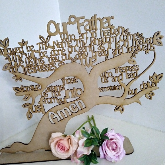 Our Father Wooden Tree Centerpiece Baptism, Holy communion. Christian decoration - Picture 2 of 5